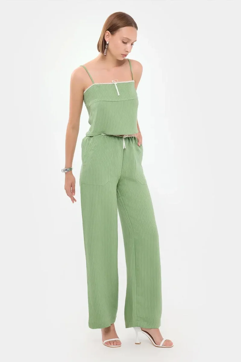 Hiccup Striped Square Neck Strappy Cropped Top