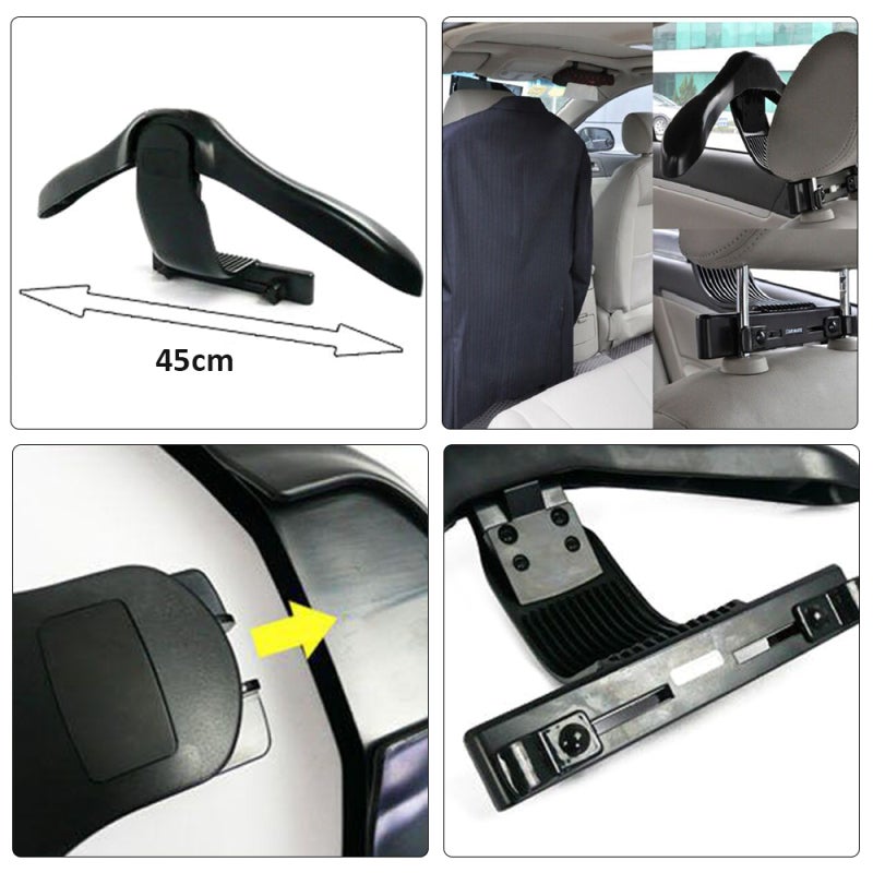 Car Chair Back Headrest Rack: Black Mini Size Light Weight Portable Detachable Nice Plastic - Endurable 2kg Load Capacity 450mm Shoulder Width Coat Hanger for Vehicle Interior Use - Image 4