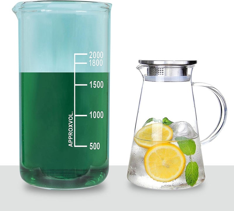 Jinelza 1800 ML Water Juice Jug Pot, Borosilicate Glass, Stainless Steel Air Tight Cap, Transparent, Set of 1 Pcs - Image 2