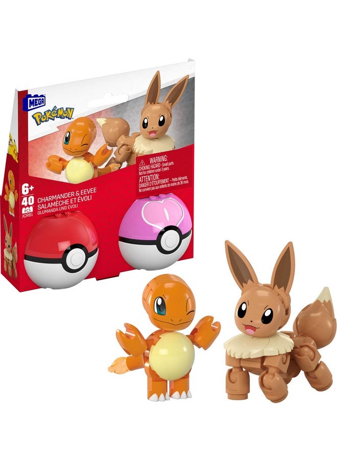 Mega Brands MEGA Pokémon Action Figure Building Toys Set, Poké Ball 2-Pack, Charmander and Eevee with 40 Pieces, for Kids  - Image 1