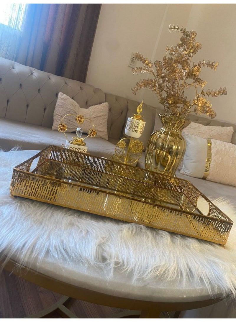 Large jumbo imported metal mirror tray, size 45*30, capacity 6 cups, a jug, and a water glass  - Image 1