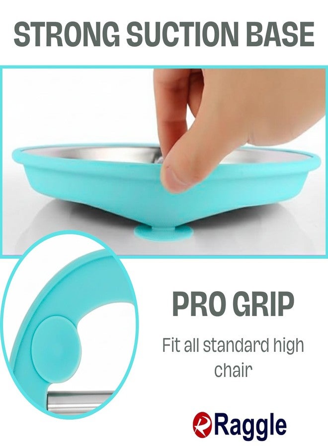Raggle Stainless Steel Kids Plates Suction Plate for Baby,Divided Toddler Plates with Removable Silicone Sleeves for Mess-Free Feeding, Non-Toxic, Non-Slip, Dishwasher Safe.(Blue, Plate) - Image 3