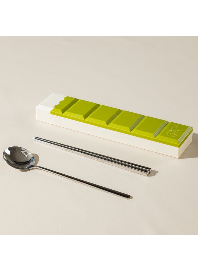 304 Stainless Steel Tableware Chocolate Portable Box Chopsticks Spoon Fork Suit Students Office Workers With Special-Specifications:Ordinary + Matcha Color - Image 1