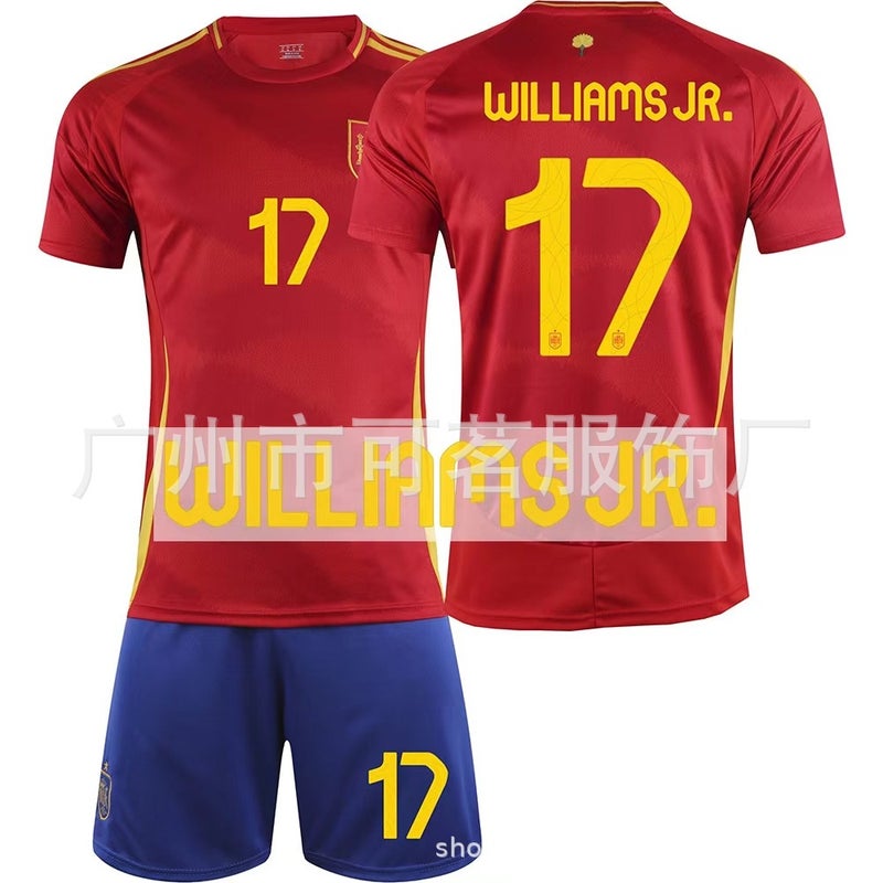 25 Spain Home Red No. 9 Garvey Jersey Pedre No. 7 Morata No. 19 Yamal Football Uniform Suit - Image 1