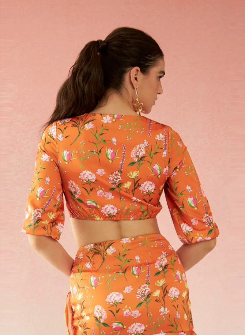 Virgio VIRGIO Satin Floral Knot Detail V-Neck Top