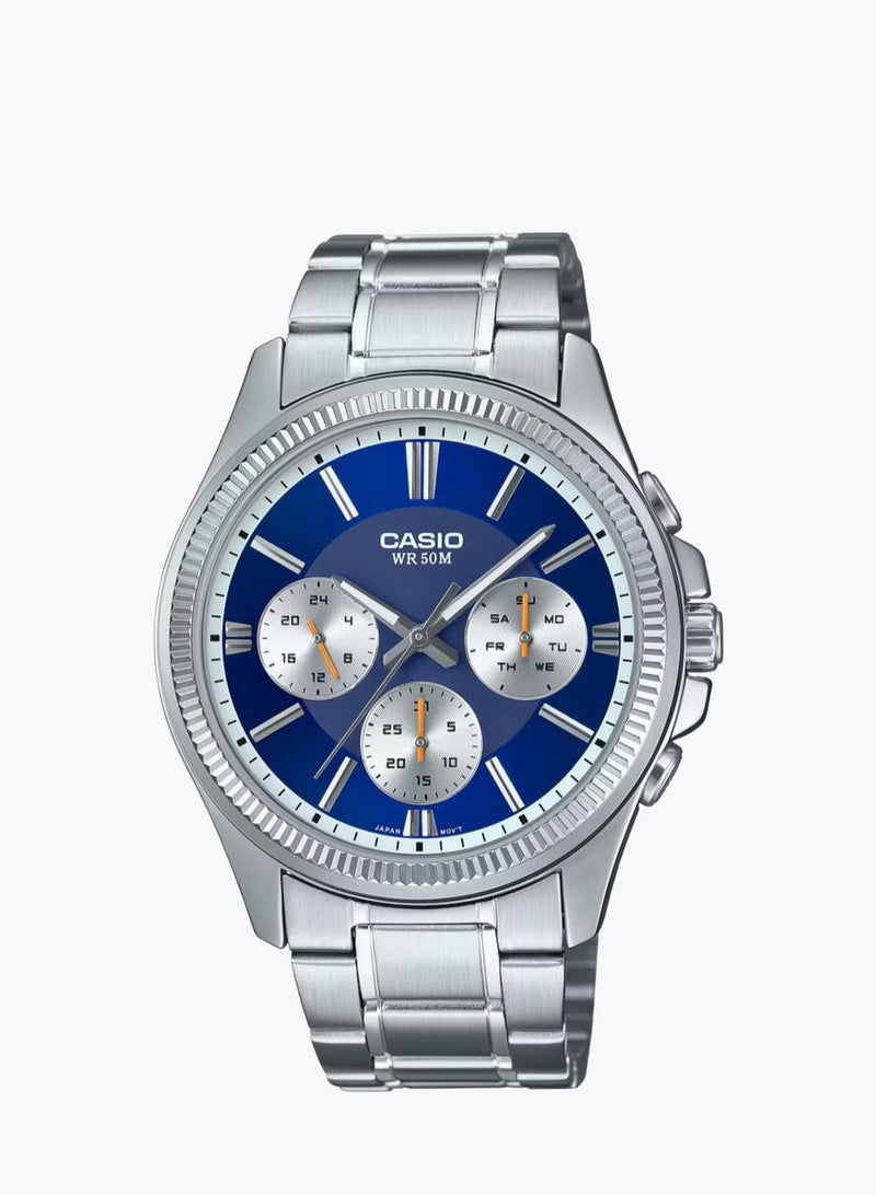 Casio MTP-1375D-2A1V  for Men - Analog, Casual Watch, Blue Dial, Silver Band
