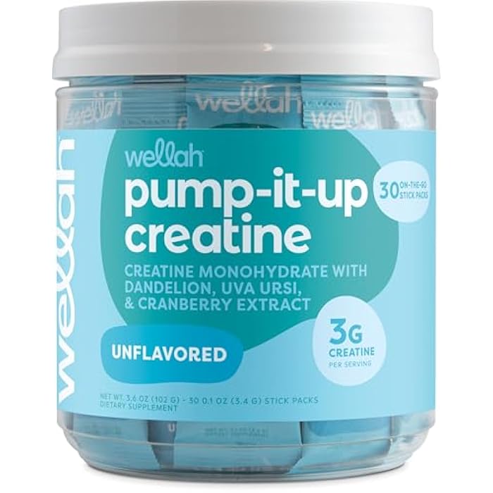 Wellah Pump-It-Up Creatine for Women (Unflavored) 30 Stick Packs - 3g of Creatine Monohydrate with Dandelion, Uva Ursi, & Cranberry Extract, to-Go Packets - Image 1