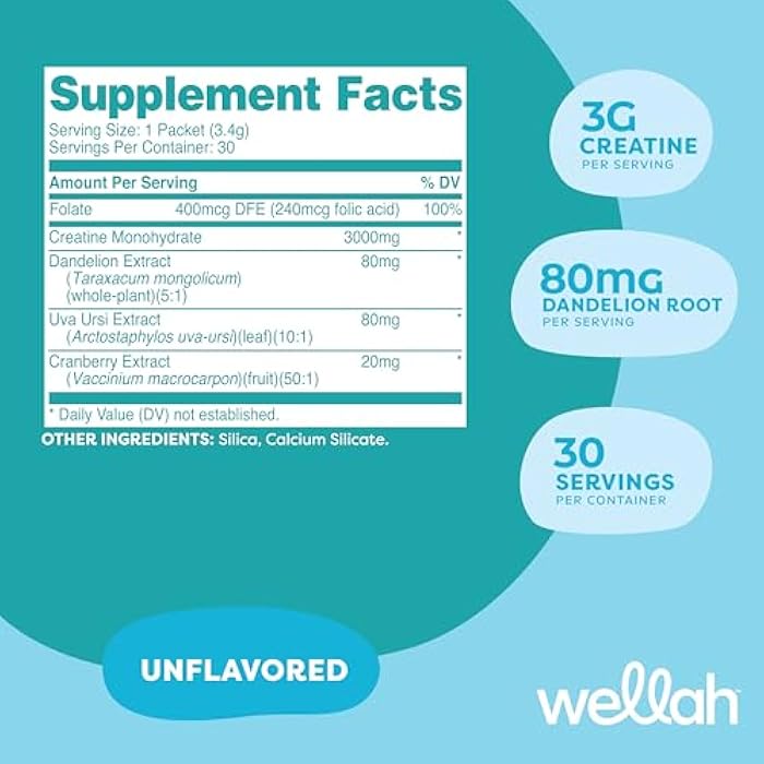 Wellah Pump-It-Up Creatine for Women (Unflavored) 30 Stick Packs - 3g of Creatine Monohydrate with Dandelion, Uva Ursi, & Cranberry Extract, to-Go Packets - Image 2