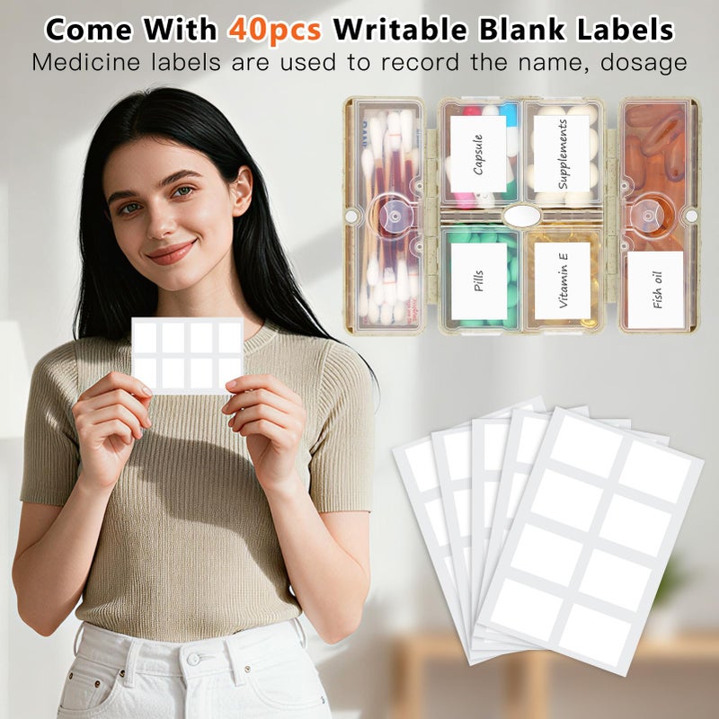 FYY Travel Pill Organizer with Blank Lables,6 Compartments Magnetic Pill Organizer Pill Box for Purse Pocket to Hold Vitamins,Cod Liver Oil,Supplements and Medication-Khaki - Image 4