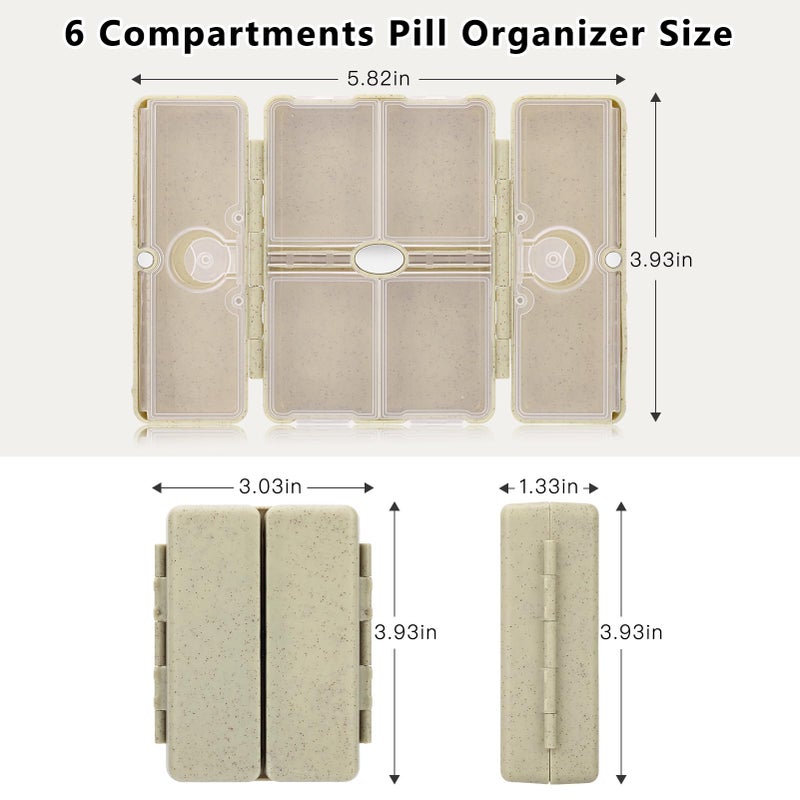 FYY Travel Pill Organizer with Blank Lables,6 Compartments Magnetic Pill Organizer Pill Box for Purse Pocket to Hold Vitamins,Cod Liver Oil,Supplements and Medication-Khaki - Image 3