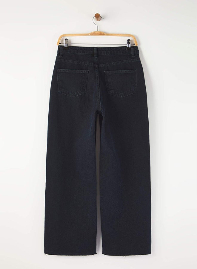trendyol Dark Blue High Waist CutOut Wide Leg Wide Leg Jeans - Image 5