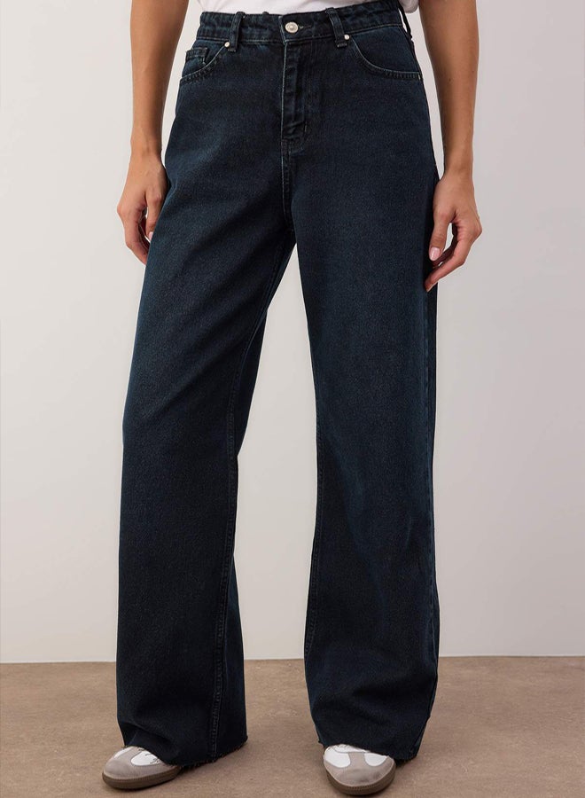 trendyol Dark Blue High Waist CutOut Wide Leg Wide Leg Jeans - Image 3