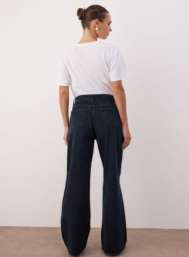 trendyol Dark Blue High Waist CutOut Wide Leg Wide Leg Jeans - Image 4