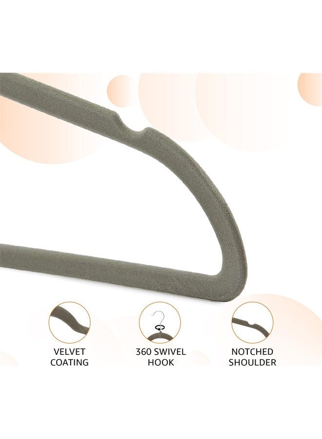 HOMESTAR Velvet Hangers 30 Pack, Non-Slip Premium Hangers for Clothes, Felt heavy Duty Coat Hangers with 360° Swivel Hooks for Suits, Jackets, Trousers, Jeans, Grey - Image 2