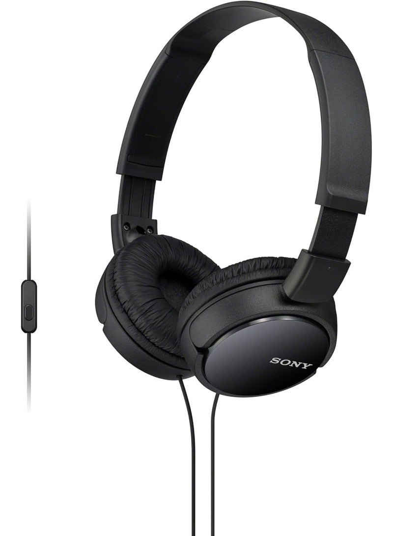 Sony Corporation سماعات أذن سلكية من سوني ZX Series مع ميكروفون، أسود MDR-ZX110AP - Image 1
