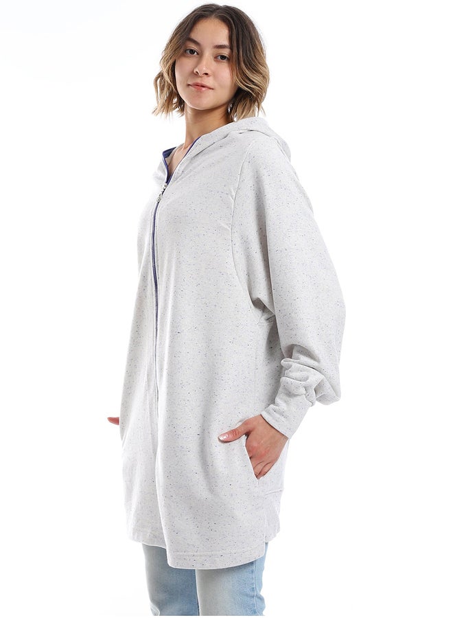 Andora Zipper Closure Long Sleeves Hoodie _ Navy Blue & light Grey - Image 5