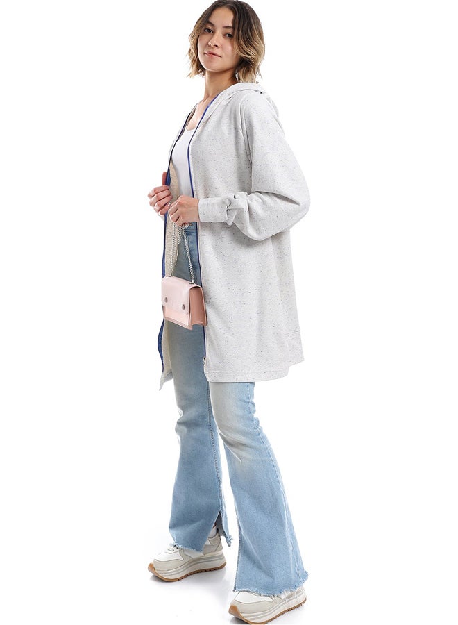 Andora Zipper Closure Long Sleeves Hoodie _ Navy Blue & light Grey - Image 2