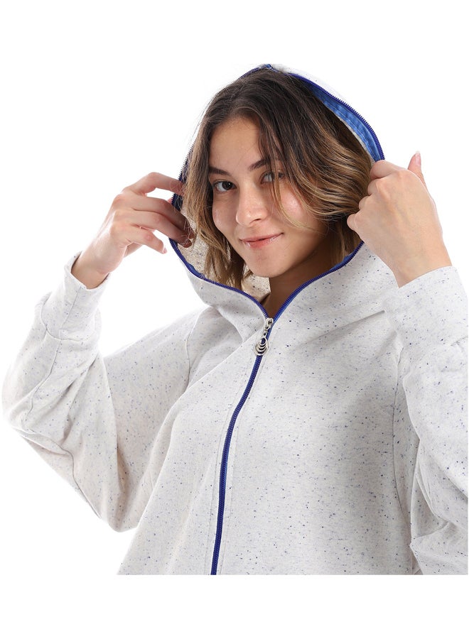 Andora Zipper Closure Long Sleeves Hoodie _ Navy Blue & light Grey - Image 3