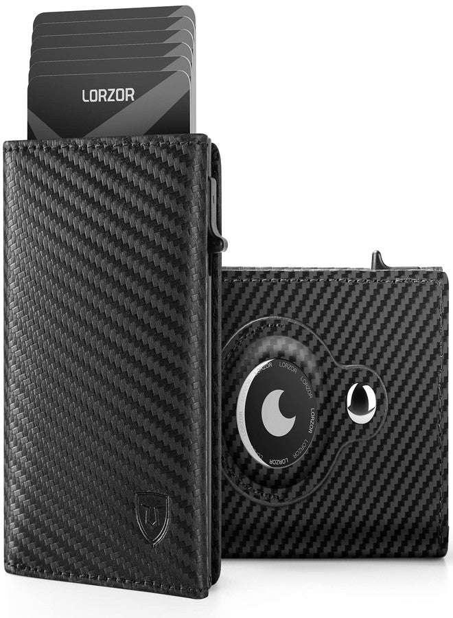 LORZOR Mens Wallet for Apple AirTag - Genuine Leather Minimalist Pop up Smart Wallet for Men, Air Tag Holder, Slim RFID, Carbon Fiber Modern Mens Wallet (AirTag Not Included) - Image 1