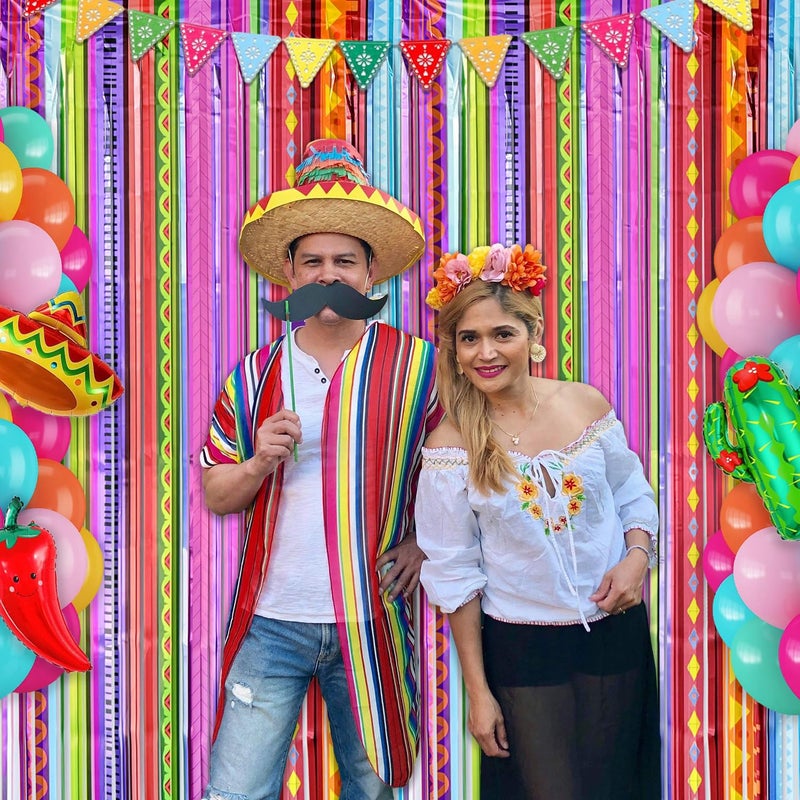 Hipoxa Mexican Fiesta Party Decorations, 2 Pack Rainbow Colors Foil Curtains Tinsel Streamers Backdrops for Cinco de Mayo Posada Taco Bar Party Decorations Supplies - Image 5