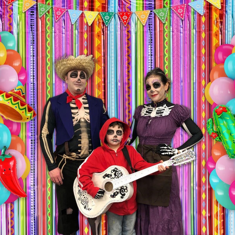Hipoxa Mexican Fiesta Party Decorations, 2 Pack Rainbow Colors Foil Curtains Tinsel Streamers Backdrops for Cinco de Mayo Posada Taco Bar Party Decorations Supplies - Image 4