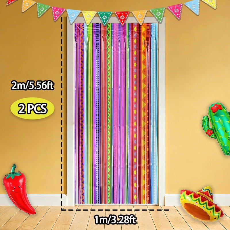 Hipoxa Mexican Fiesta Party Decorations, 2 Pack Rainbow Colors Foil Curtains Tinsel Streamers Backdrops for Cinco de Mayo Posada Taco Bar Party Decorations Supplies - Image 2