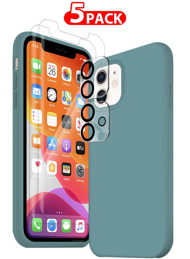 CATANES [for iPhone 12] 5 Pack Silicone Case ,2 Screen Protectors and 2 Camera Lens Protectors Shockproof Protective Case Anti Scratch Smooth Case Cover/Teal - Image 1