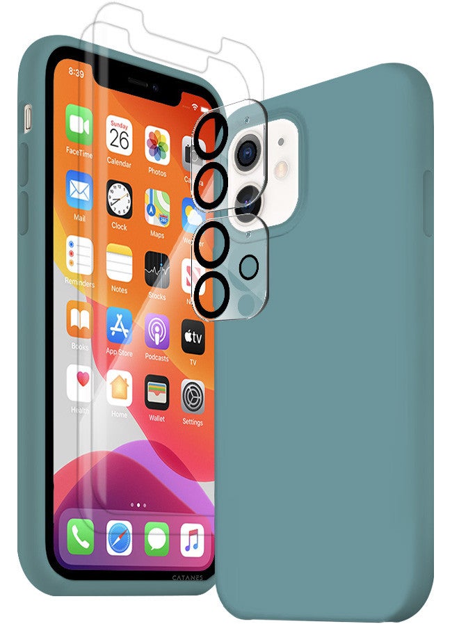 CATANES [for iPhone 12] 5 Pack Silicone Case ,2 Screen Protectors and 2 Camera Lens Protectors Shockproof Protective Case Anti Scratch Smooth Case Cover/Teal - Image 2