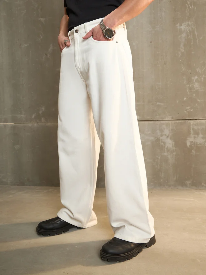 SASSAFRAS SASSAFRAS White Basic Wide Leg Jeans