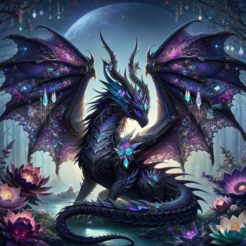 Ekuxom 5D Dragon Diamond Art Kits for Adults, Dragon Diamond Painting Kits for Adults, Round Full Drill Diamond Art Craft for Home Wall Decor 14x14 inch - Image 1