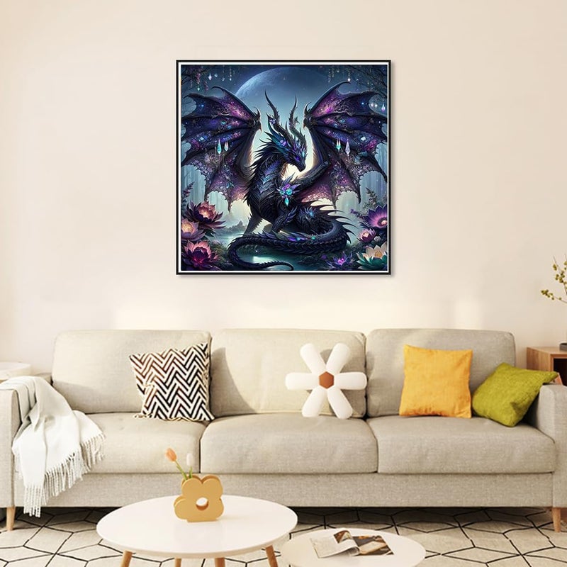 Ekuxom 5D Dragon Diamond Art Kits for Adults, Dragon Diamond Painting Kits for Adults, Round Full Drill Diamond Art Craft for Home Wall Decor 14x14 inch - Image 3