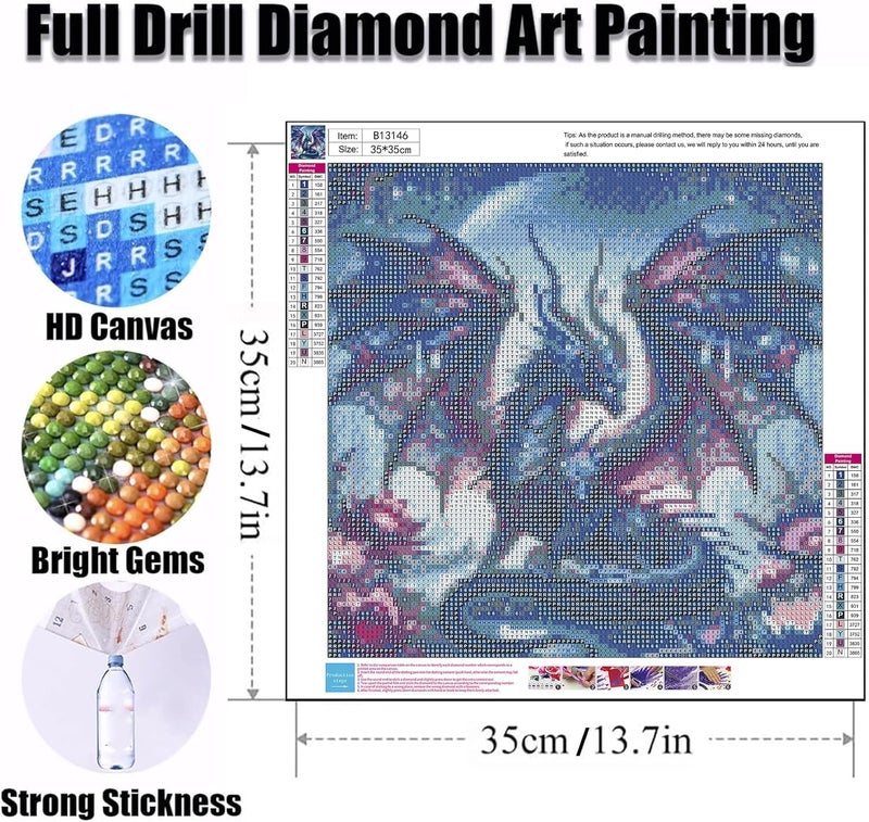 Ekuxom 5D Dragon Diamond Art Kits for Adults, Dragon Diamond Painting Kits for Adults, Round Full Drill Diamond Art Craft for Home Wall Decor 14x14 inch - Image 2