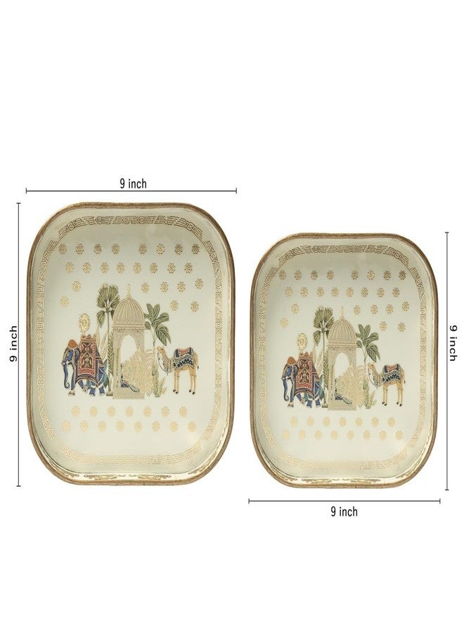 DULI Set of 2 MDF Wooden Trays with Enamel Coated Digital Print | Multipurpose Decorative Trays | 9x9 & 8x8 inch | Wipe & Use | Water-Resistant | Made in India (SmallSetof2CurvedSq-CamelElephant) - Image 4