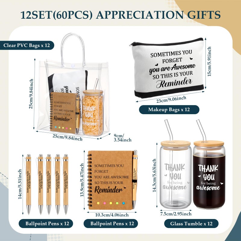 Yeyeplum Employee Appreciation Gifts Bulk Inspirational Glass Cup Makeup Bag Bamboo Pen Inspirational Notebook and Bag for Social Worker Staff Coworker Office Dental Assistant(60 Pcs,Thank You) - Image 2