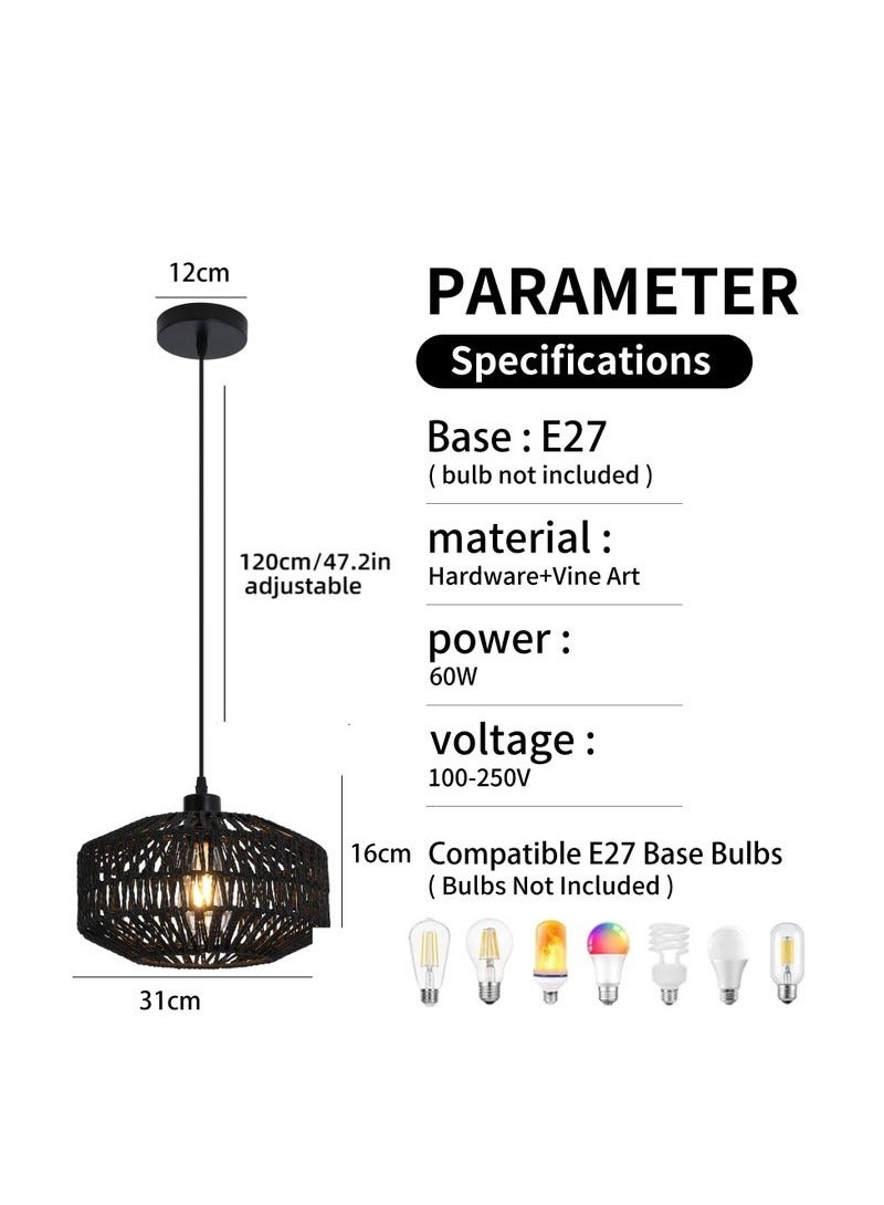 الروهيت تركيبات إضاءة من الروطان، إضاءة سقف بوهو مثبتة على السقف، تركيبات مزودة بمصباح LED قابل للتعتيم، تركيبات صغيرة من الروطان المنسوج يدويًا، سقف لغرفة النوم أو المطبخ أو المدخل أو غرفة المعيشة أو الرواق - Image 2