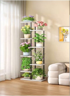 LEDIN Plant Stand Indoor 8 Tier 9 Potted Bamboo Plant Stands for Indoor Plants, Corner Plant Stand, Plant Shelf For Indoor, Tiered Plant Stands (Black/White)  - Image 1