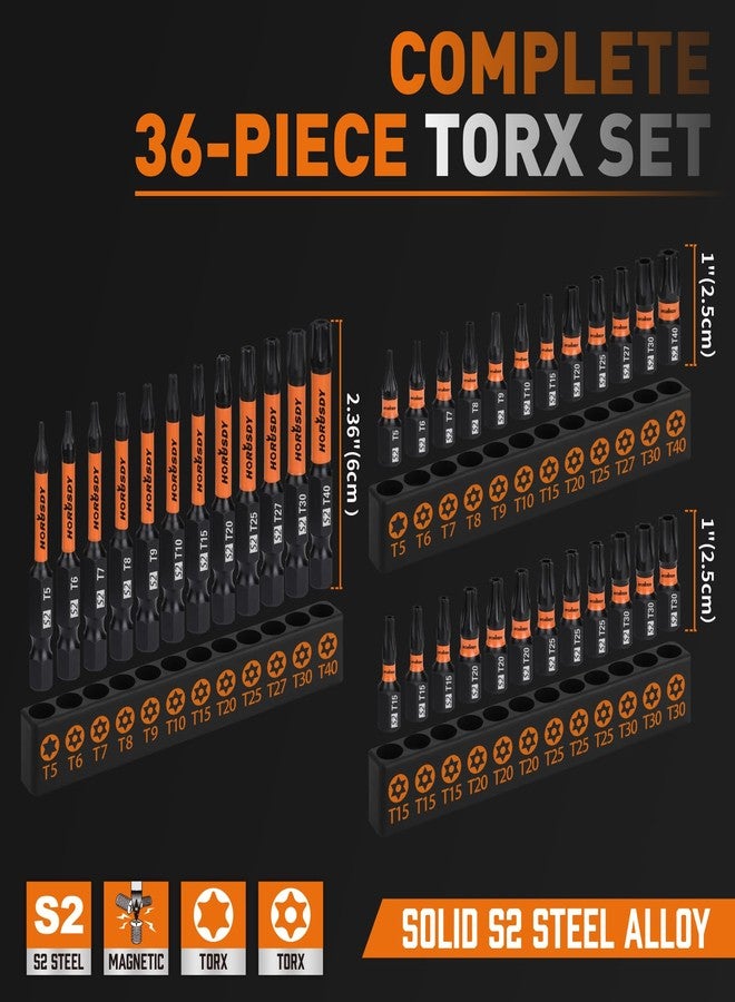 HORUSDY Torx Bit Set, 36pcs Security Torx Bit Set,Tamper Proof Star Bits (T5-T40) for Impact Driver, S2 Steel Screwdriver 1" & 2.3" Long,Torque Security Bits with Storage Box - Image 5