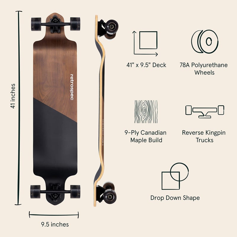 Retrospec Tidal 41-inch Drop-Down Longboard Skateboard Complete 41-Inch - Image 2