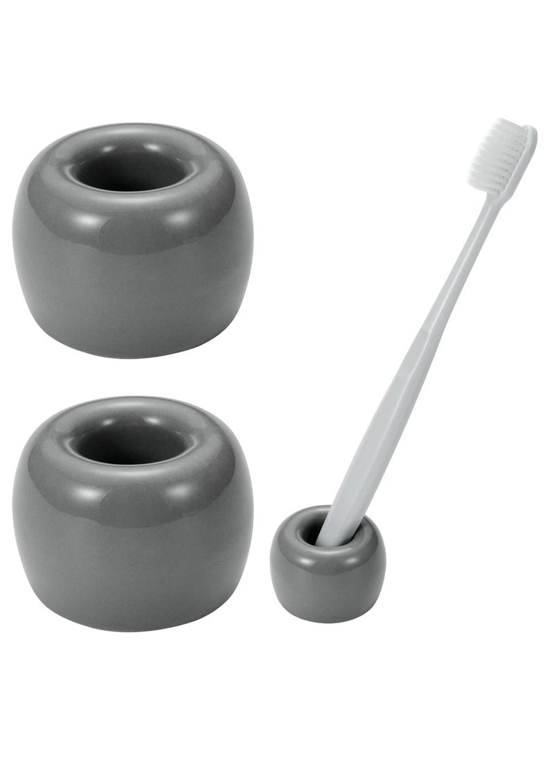 Oasisgalore Mini Ceramic Couple Toothbrush Holder Stand for Bathroom Vanity Countertops(Gray,2 Pack)  - Image 1
