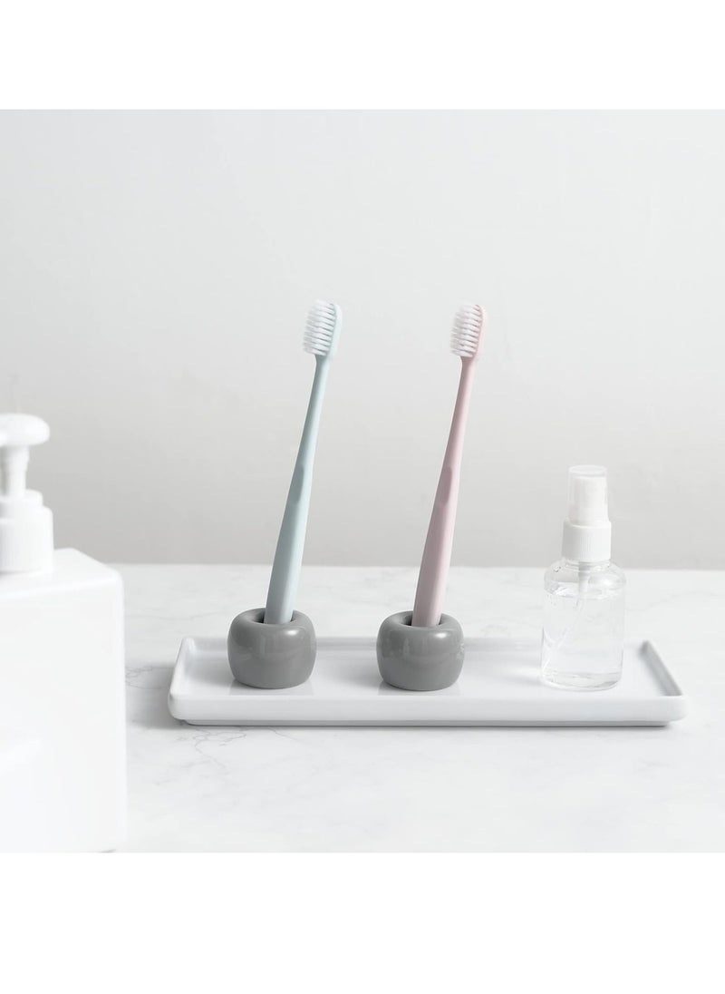 Oasisgalore Mini Ceramic Couple Toothbrush Holder Stand for Bathroom Vanity Countertops(Gray,2 Pack)  - Image 3