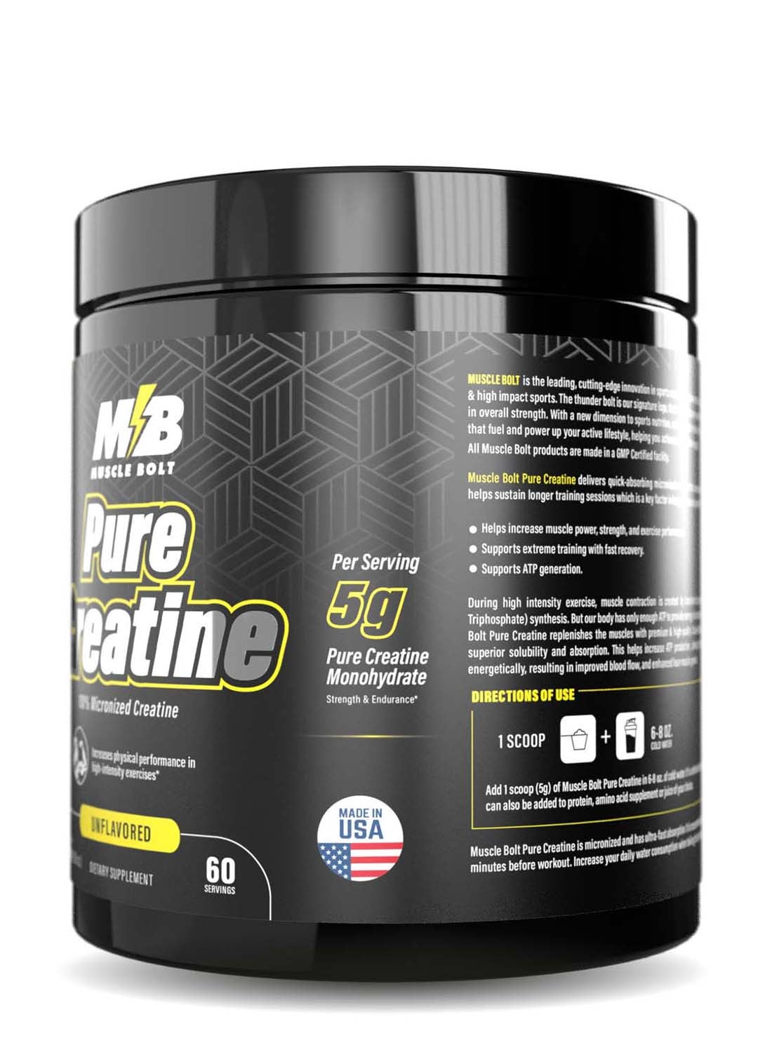 Muscle Bolt Unflavored Micronized Creatine Supplement 300g