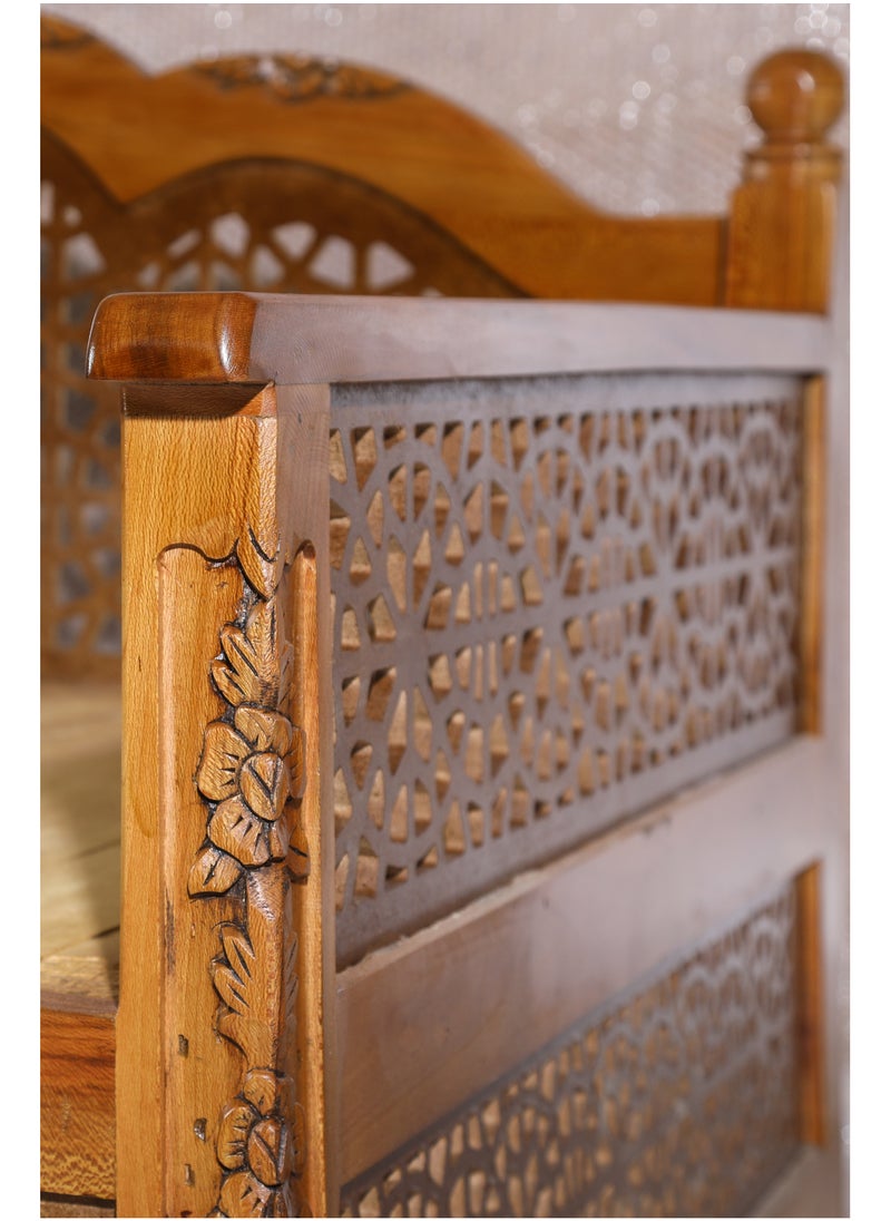 mahome 5 Seater Handcrafted Arabic Solid Wood Sofa – Traditional Carved Design with Cushions and mattress. sutable for living room sofa, garden furniture.(plane wood, 100 * 200)  - Image 4