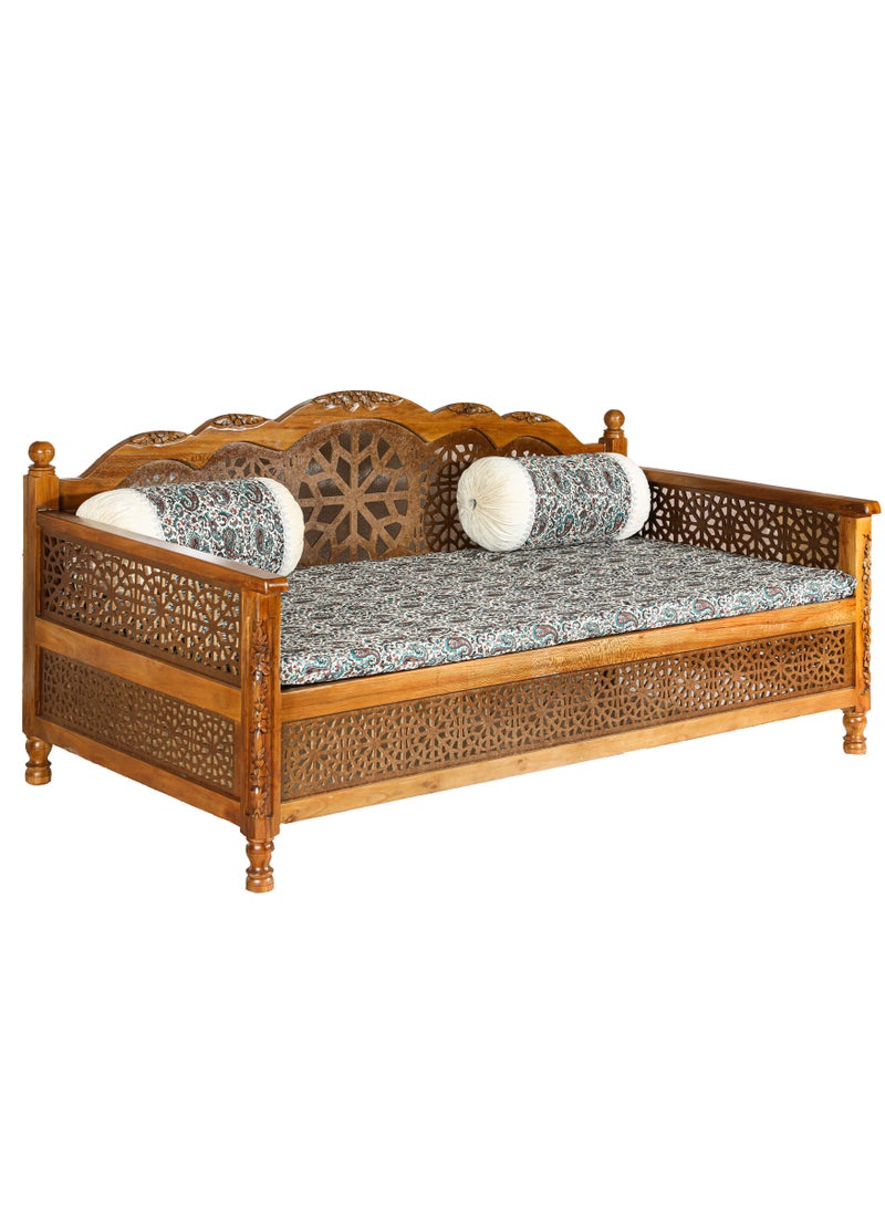 mahome 5 Seater Handcrafted Arabic Solid Wood Sofa – Traditional Carved Design with Cushions and mattress. sutable for living room sofa, garden furniture.(plane wood, 100 * 200)  - Image 2