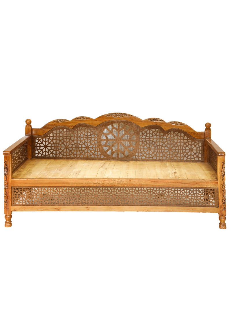 mahome 5 Seater Handcrafted Arabic Solid Wood Sofa – Traditional Carved Design with Cushions and mattress. sutable for living room sofa, garden furniture.(plane wood, 100 * 200)  - Image 3