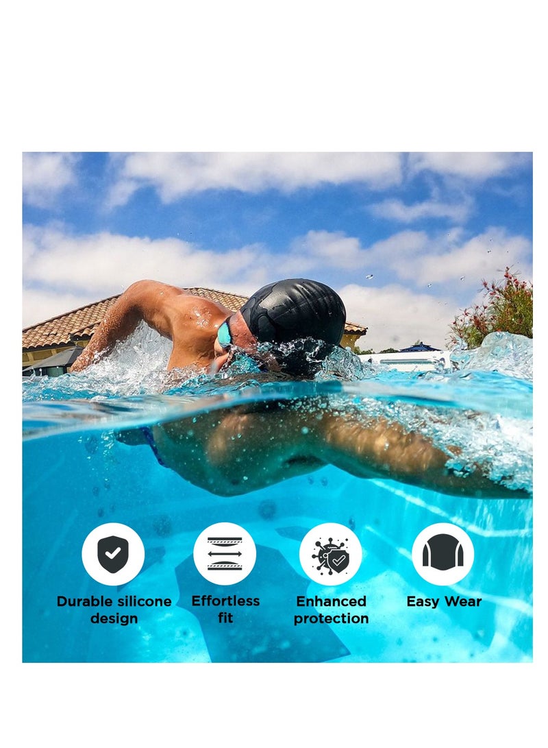 ENDLESS  Comfortable Silicon Swimming Cap with Ergonomic Ear Pockets | Fully Elastic Waterproof Cap for Long and Short Hair with Thicker Edge | For Women and Men - Image 2