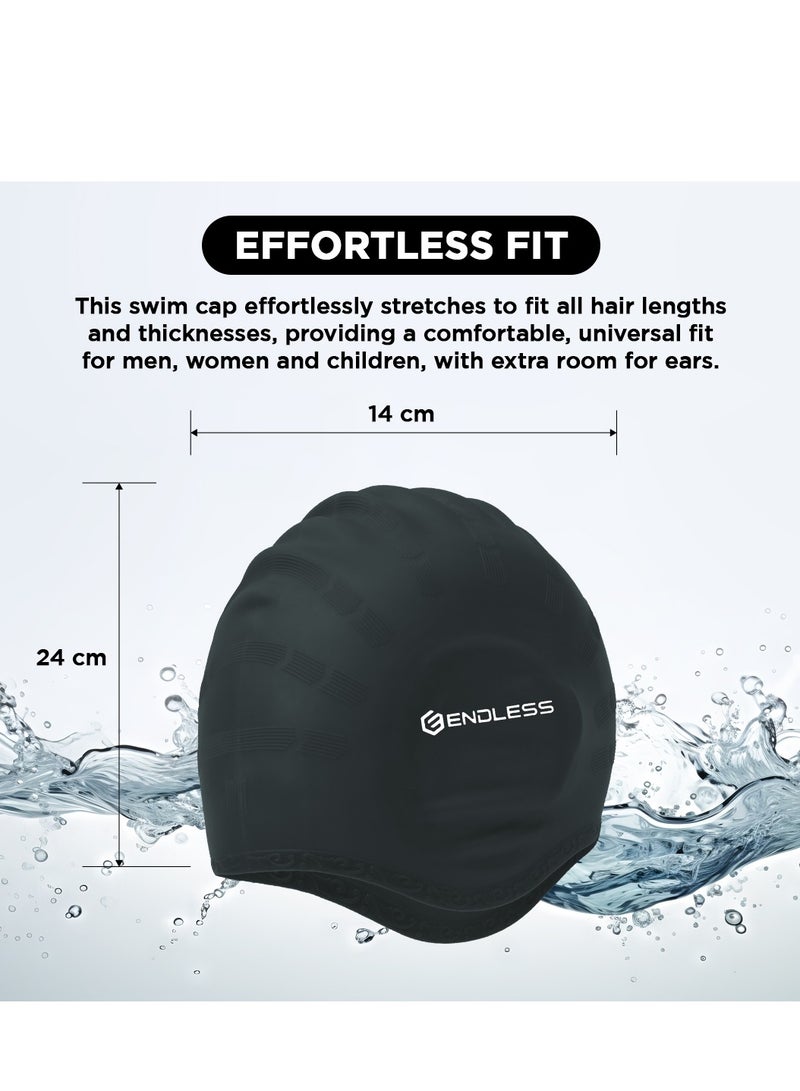 ENDLESS  Comfortable Silicon Swimming Cap with Ergonomic Ear Pockets | Fully Elastic Waterproof Cap for Long and Short Hair with Thicker Edge | For Women and Men - Image 3