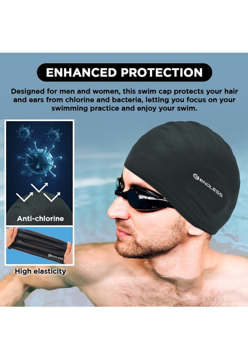 ENDLESS  Comfortable Silicon Swimming Cap with Ergonomic Ear Pockets | Fully Elastic Waterproof Cap for Long and Short Hair with Thicker Edge | For Women and Men - Image 4