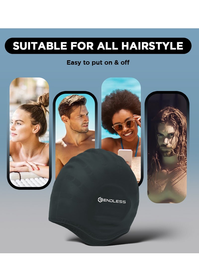 ENDLESS  Comfortable Silicon Swimming Cap with Ergonomic Ear Pockets | Fully Elastic Waterproof Cap for Long and Short Hair with Thicker Edge | For Women and Men - Image 5