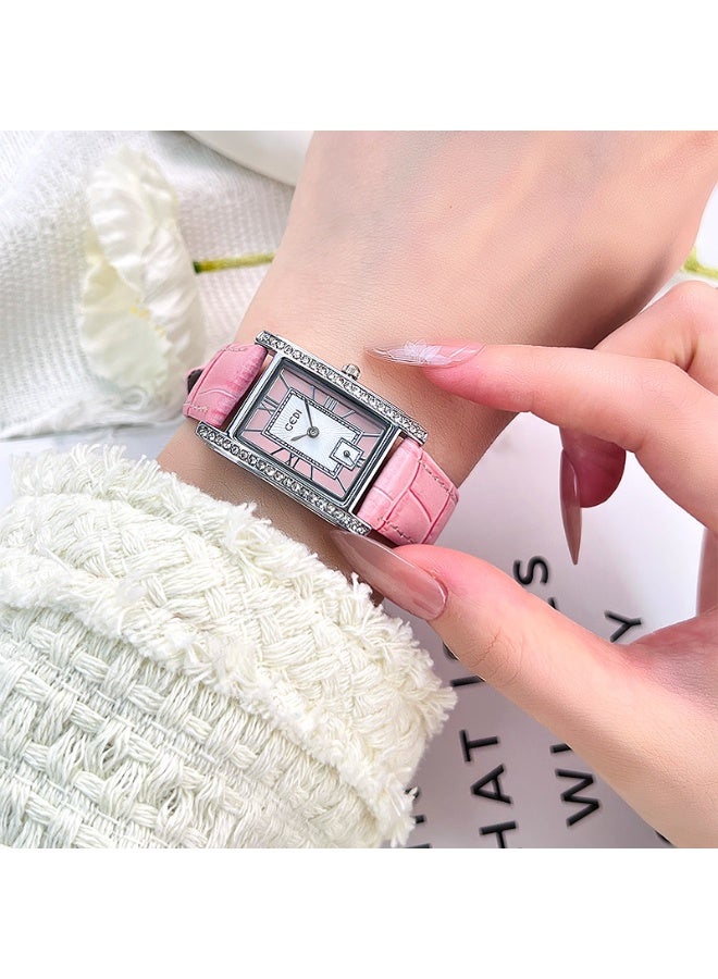GEDI Pink Crocodile Leather Watch - Square Dial Diamond-Studded Elegant Women’s Dress Watch - Image 1