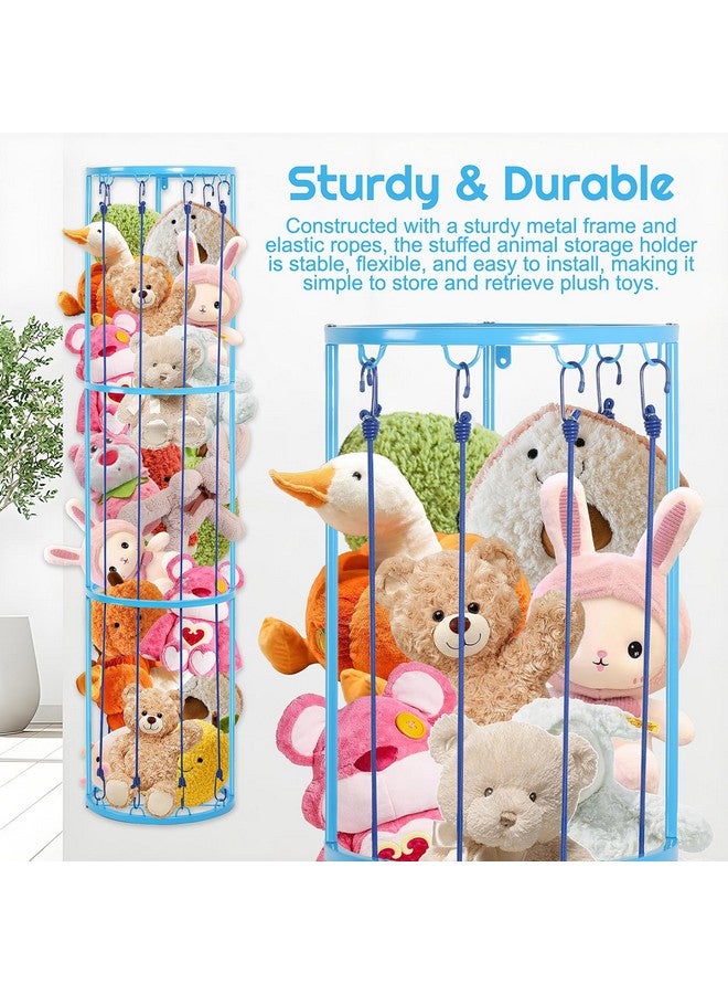 Rainmae 3 Layer Blue Metal Stuffed Animal Storage Holder Standing,Easy Installation, Space Saving,13" x 57" Soft Toy Storage Organizer Shelves Basket, Suitable for Bedroom Nursery Play Room Decor  - Image 3